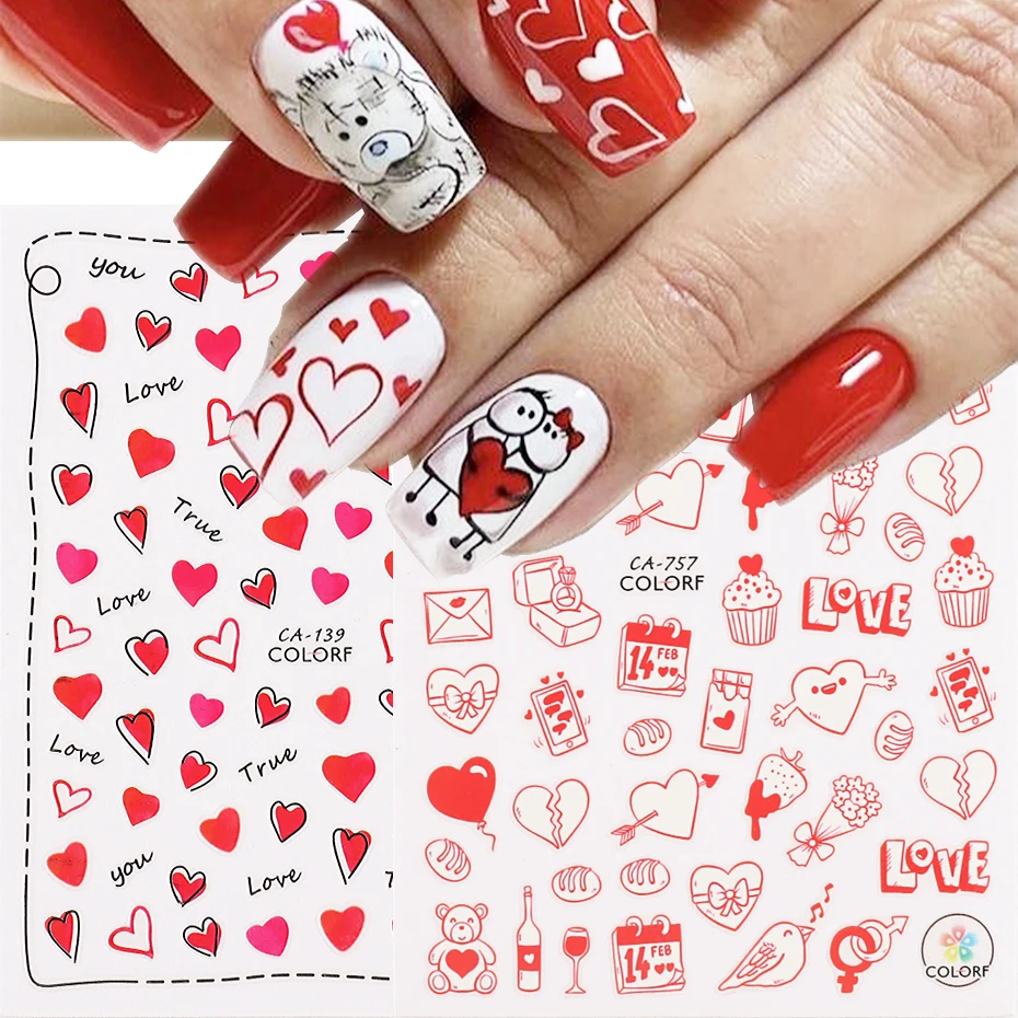 3D Valentine's Day Nail Stickers Heart Love Gift Flower Design Decals