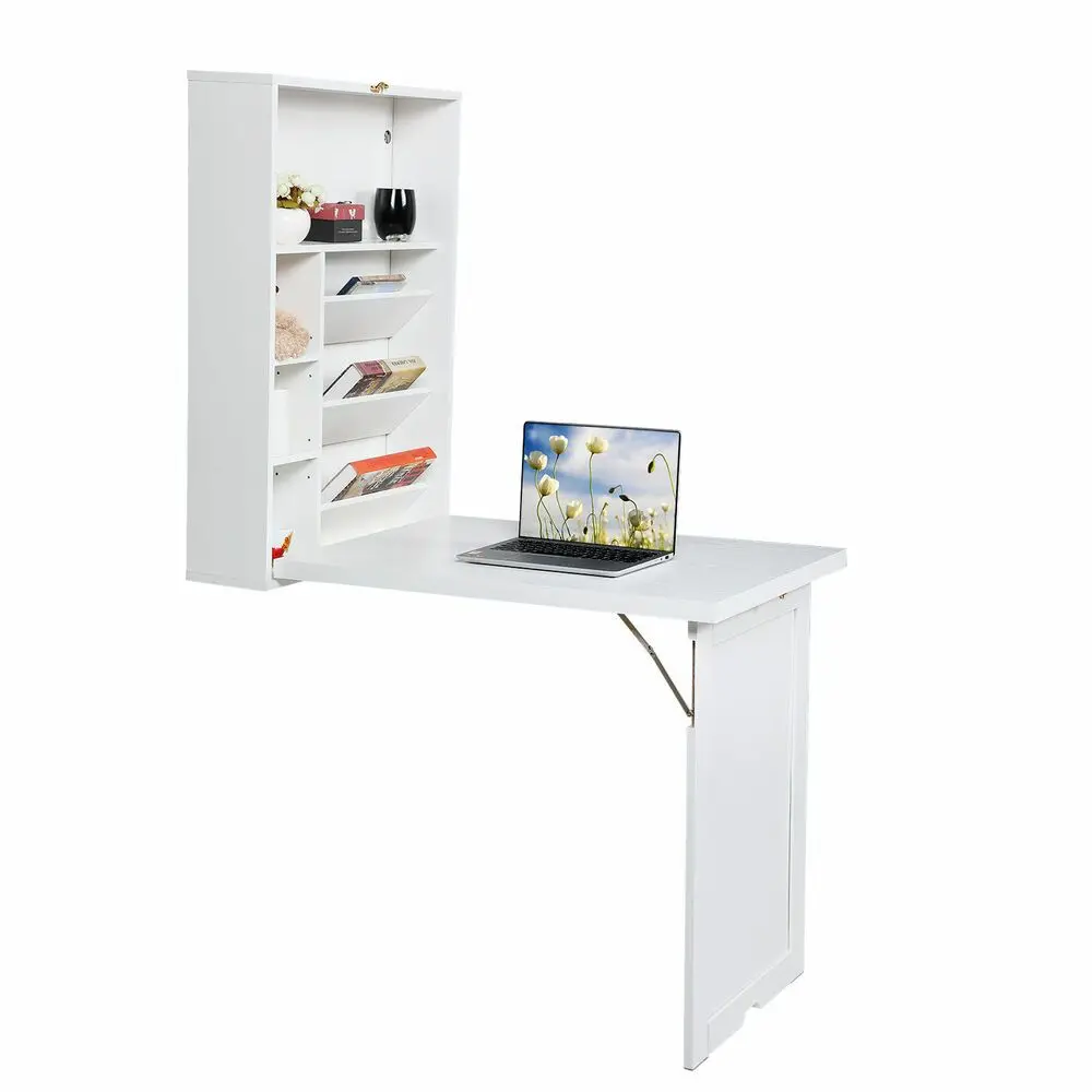 Computer Wall Mounted Folding Laptop Desk w/Multiple Storage,Modern Space-Saving 3