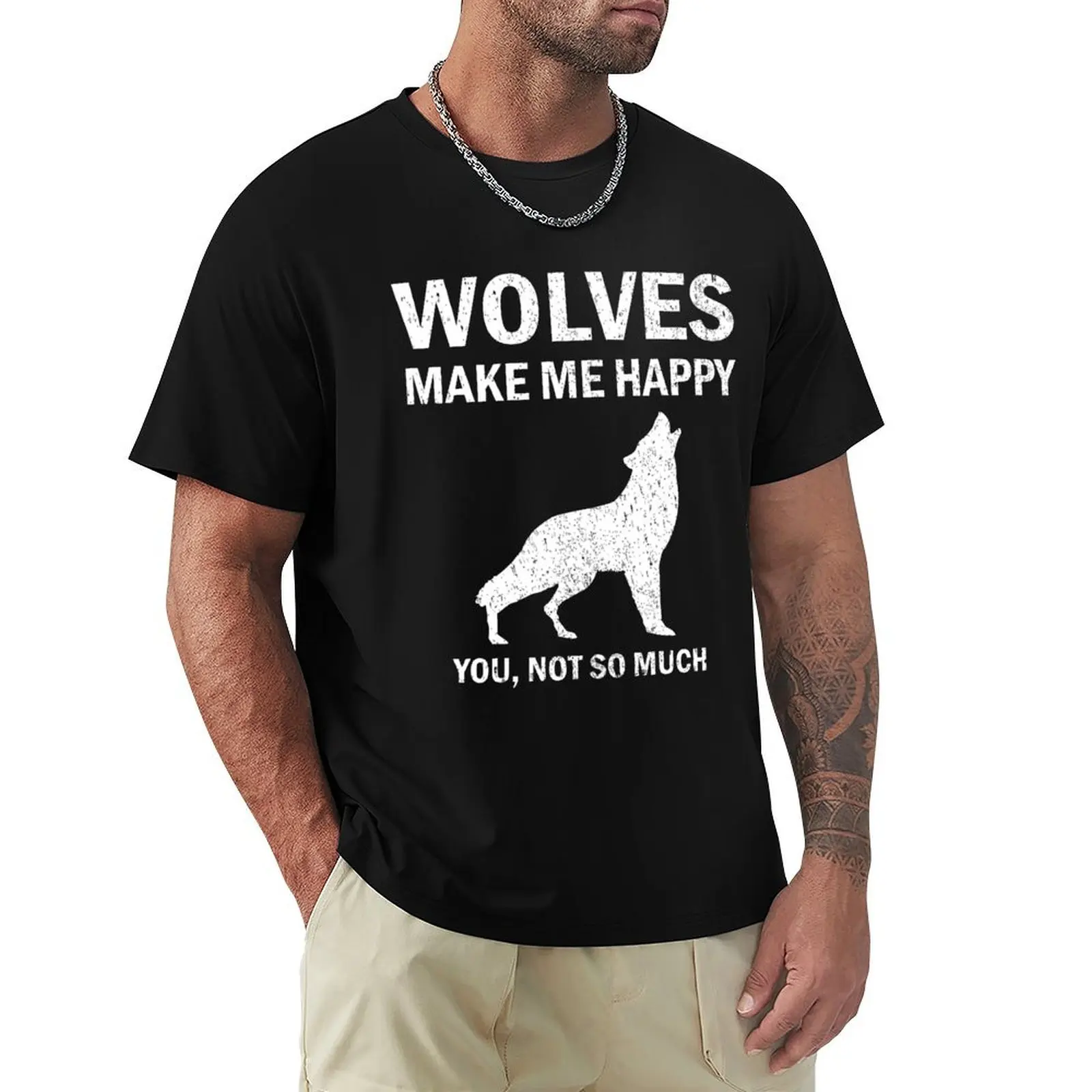 

Distressed Wolves Make Me Happy T-shirt anime clothes plus sizes summer tops mens t shirts