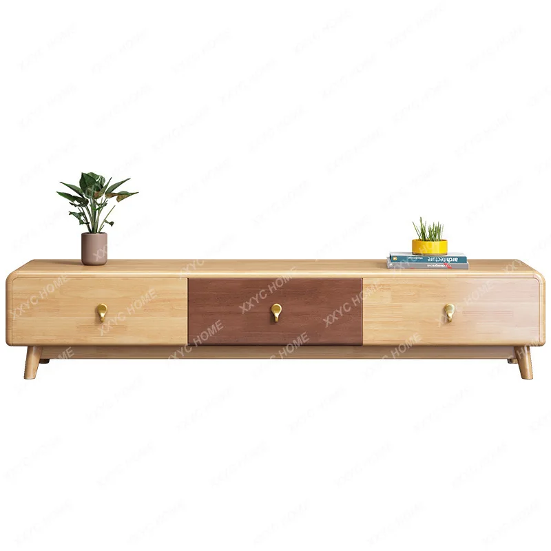 

Solid Wood TV Cabinet Unit Set Modern Simple Retractable Solid Wood Floor Cabinet Coffee Table Living Room