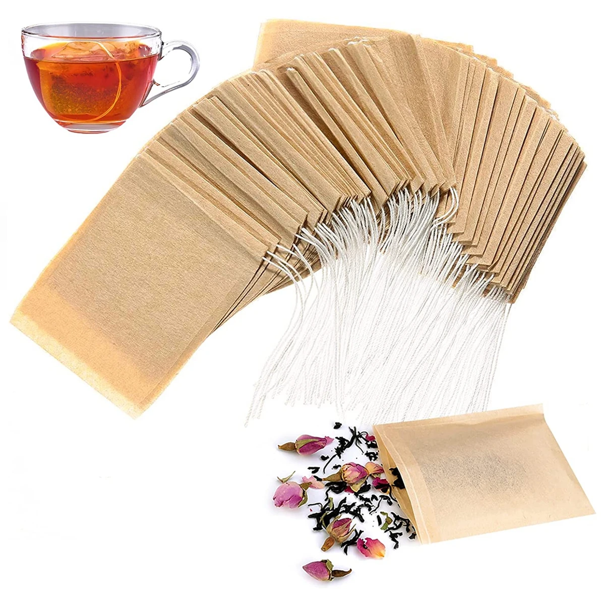  100Pcs Disposable Tea Bags for Loose Leaf Tea, 100% Natural  Wood Pulp Paper Material, Empty Unbleached Filter Bags with Drawstring  (3.54 x 2.75 inch) : Home & Kitchen