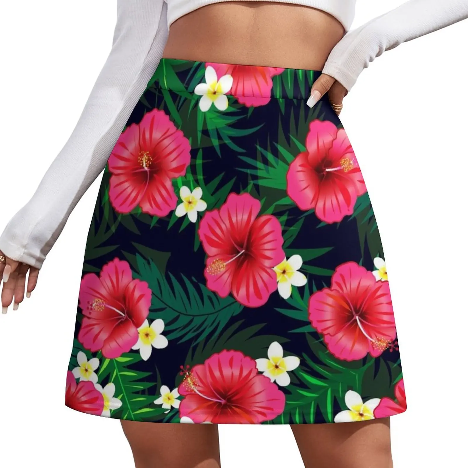 Hot Pink Hibiscus Mini Skirt women's skirt 2023 trend Women's skirts