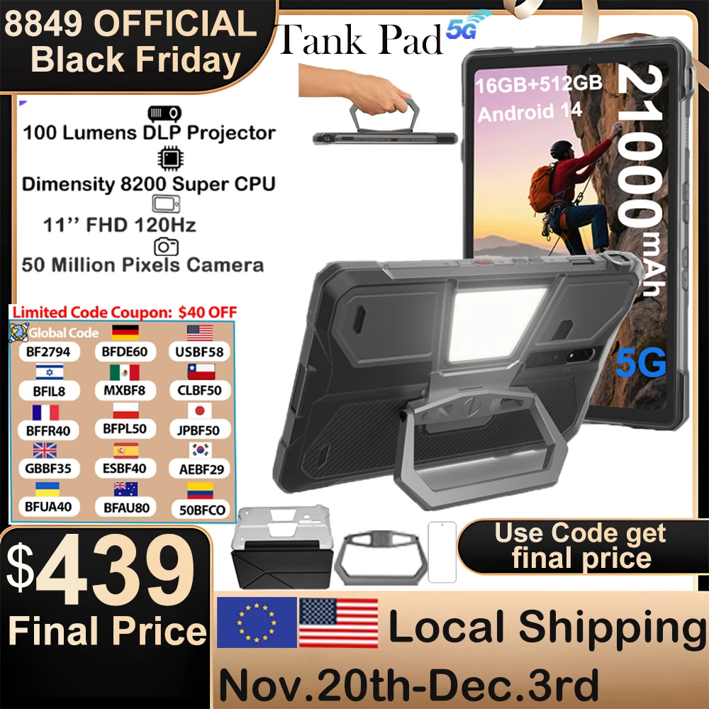 翌日発送可能！限界値下げ！8849 Tank pad プロジェクタータブレット！ TANK Pad - First 5G Rugged Tablet with Built-in Projector
