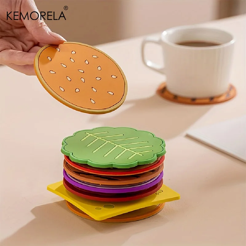 Burger-Shaped Silicone Coaster Set – Creative Cup Pads for Kitchen and Bar Decor