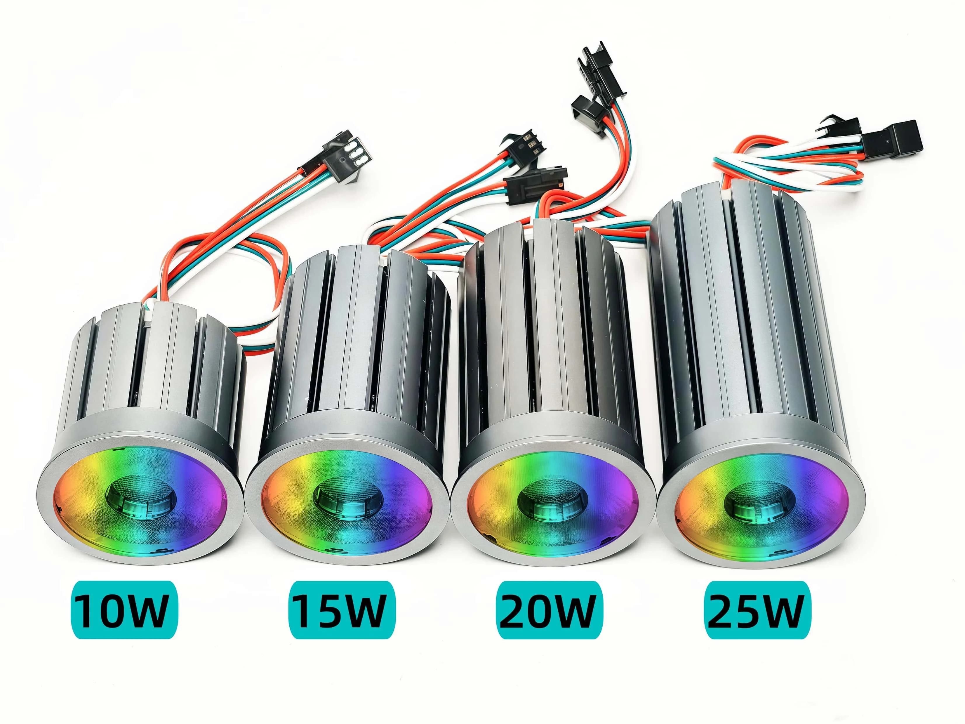5개/팩 10W-25W DC24V WS2811-RGB/WS2814-RGBW IC 주소 지정 가능 LED 스마트 픽셀 스포트라이트 D50mm 실내 3핀 JST 입출력 15도