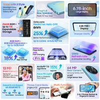 Blackview SHARK 8 الهاتف الذكي Android13 G99 الهاتف المحمول 6.78 بوصة 120 هرتز 2.4K عرض 16 (8 + 8) GB RAM 256GB ROM 64MP كاميرات الهواتف 2