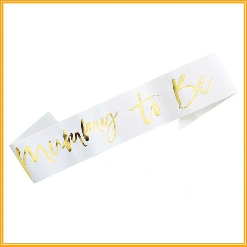 White Mummy To Be Satin Sash - New Mommy Party Gift Favor