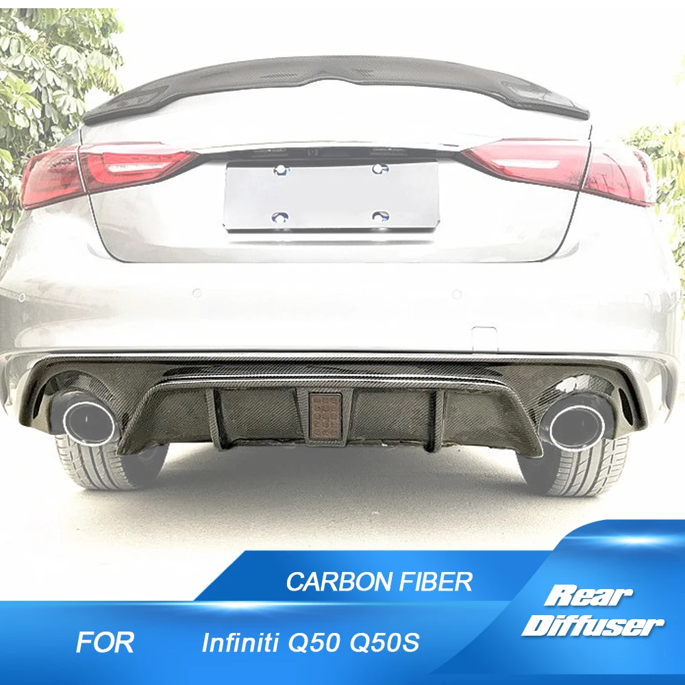 

Car Rear Diffuser for Infiniti Q50 Base & Sport Sedan 2018-2021 Carbon Fiber Lower Bumper Lip Spoiler Body Kit with Brake Lamp