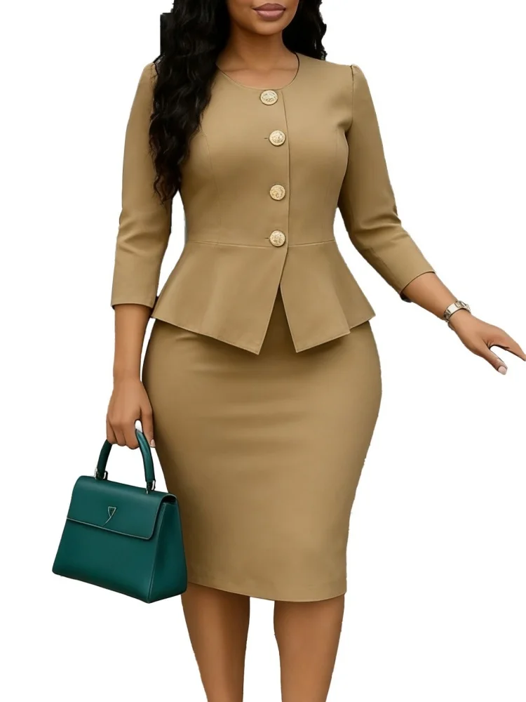 Wmstar Dress Wome Wholesale New Autumn Winter Fashion Elegant Stylish African with Round Neck Ruffles One Piece Fancy Club