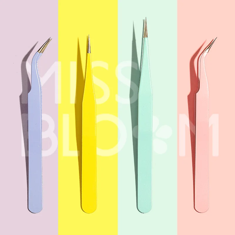 Straight Elbow Macaron Precision Anti-static Tweezers Stationery Sticker Clip Jewelry Stainless Steel Nail Tools Art Tool Kits 1pc nail art tweezers stainless steel cross action tweezers multifunctional shaped nail clip manicure curve nipper nail tools