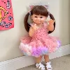 NPK 55CM Reborn Toddler Doll with Pink Dress Full Body Soft Silicone Raya Lifelike Soft Touch High Quality Doll Gifts 4