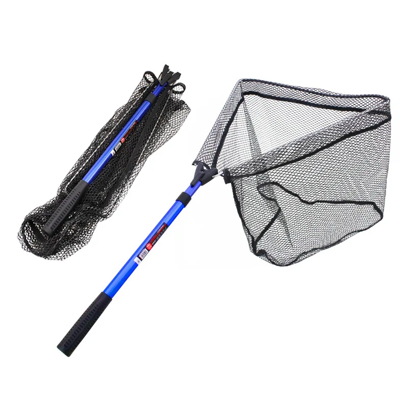 Fishing Net Aluminum Alloy Folding Dip Net Telescopic Three-Section Dip Net  Triangle Net Head Fine Eye Fishing Net Bag Retractable Folding Dip Net