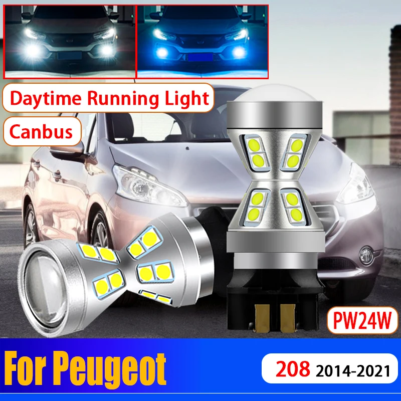 

2Pcs Car Canbus No Error PW24W PWY24W Front Turn Signal Day Lights Daytime Running Light LED Bulb For Peugeot 208 2014 2015-2021