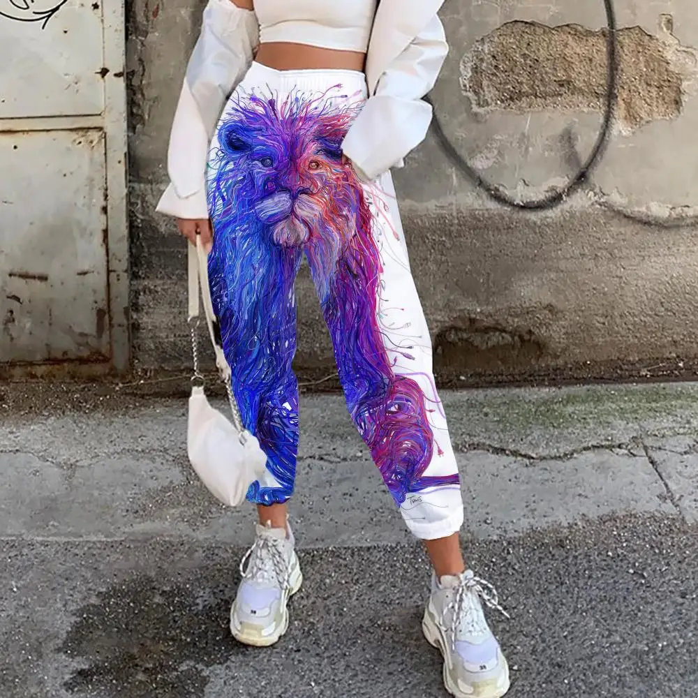 

Somepet Lion Pants Women Animal 3d Printed Art High Waist Pants Painting Trouser Women Sweatpants Beam Feet Pants Cartoon