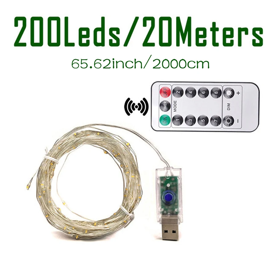 LED 요정 스트링 조명, 화환 야외 정원 파티오 트리 장식, USB 8 가지 모드 조명, 웨딩 파티 선물 장식 램프, 10 m, 20m