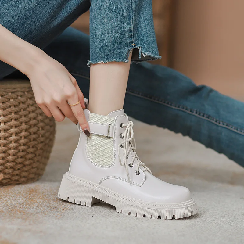 

Женские ботинки, осенняя женская обувь, ботинки для женщин, Роскошные Дизайнерские ботильоны на шнуровке с круглым носком, Дамская резиновая обувь в стиле «лолита», белого цвета, 2023