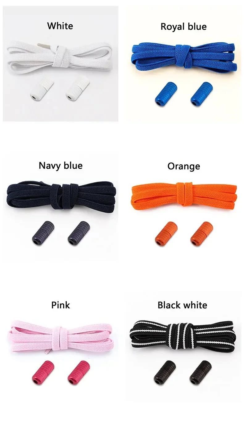 1 Paar elastische Schnürsenkel ohne Krawatten, flache Schnürsenkel, runde Metallkapseln, Schloss, Gummiband, faule Schuhe, Spitze für Turnschuhe – Detail 9