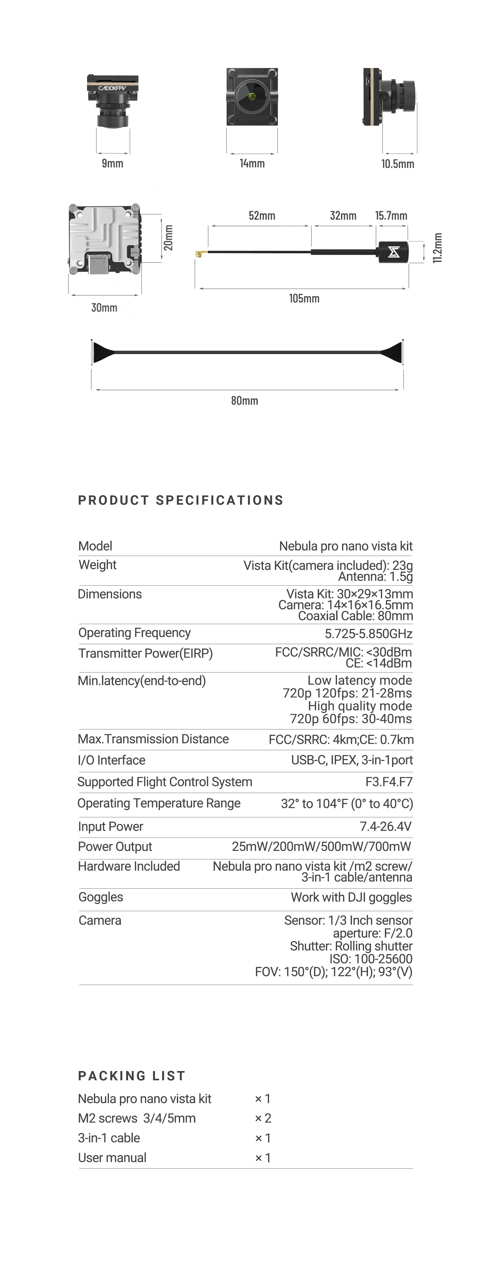 Description Picture 4 of itemCaddxFPV Nebula Pro Nano Vista Kit Original FPV Accessories With DJI Goggles Integra 720p/ 120fps HD Image Quality