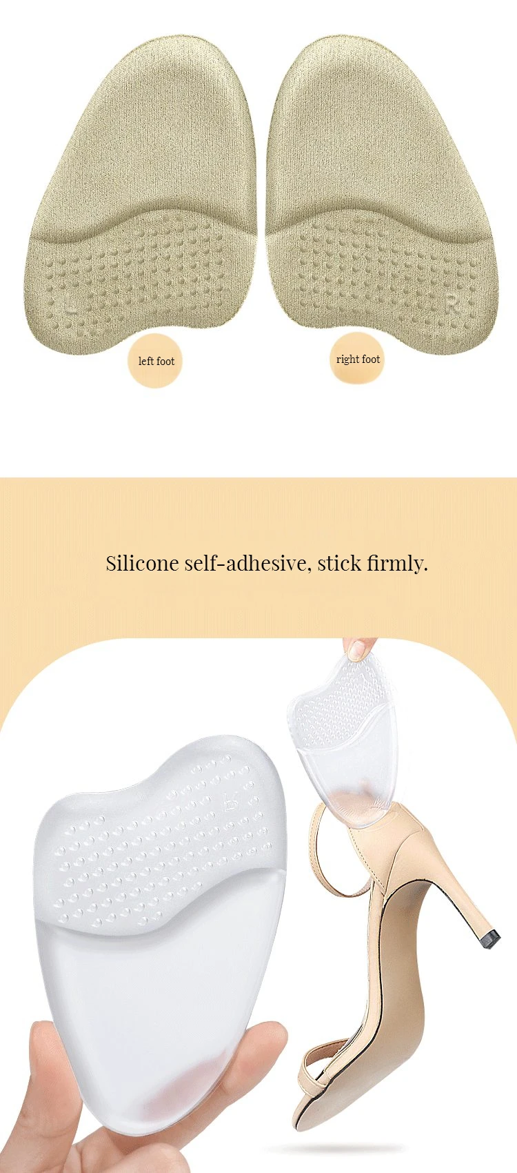 Silikon halbe Einlegesohlen Frauen Schuhe Pads Fuß polster für Absätze bequeme Fußpflege produkte Sandalen Vorfuß rutsch festes Kissen – Detail 6