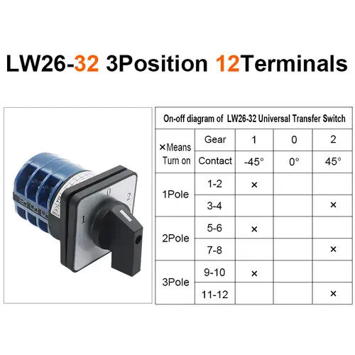 OMCH 1PCS Silver Contact LW26-20/32/63 Universal Switch 3 Position 1-0-2 1/2/3/4 Poles 440V 4/8/12/16Terminals Rotary Cam Switch - Image 9