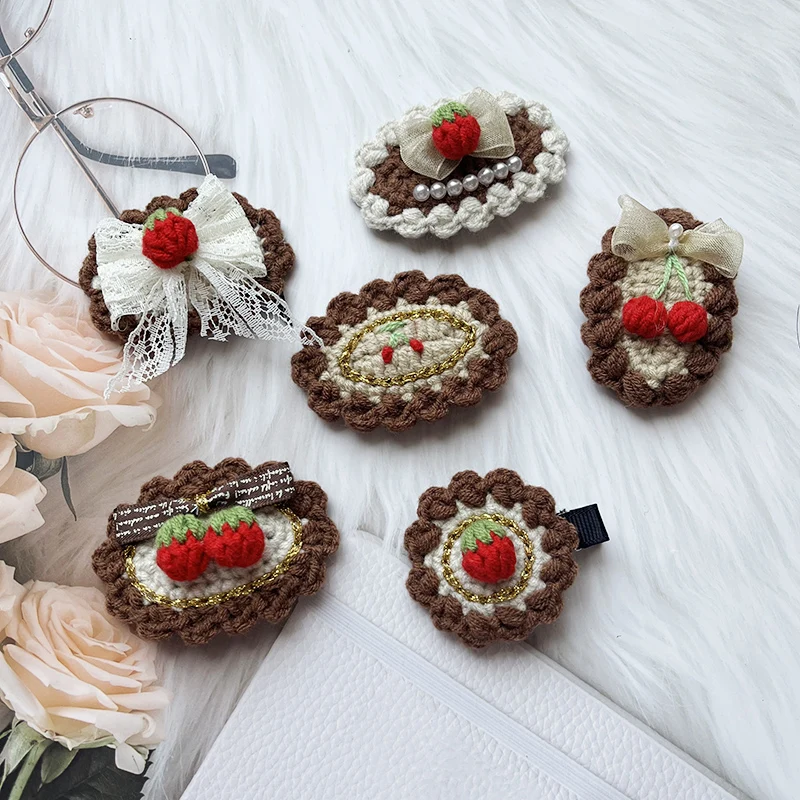 1 Pcs Coffee Color Barrettes New Korean Children Wool Crochet Clips With  Lace Women Handmade Hair Accessories