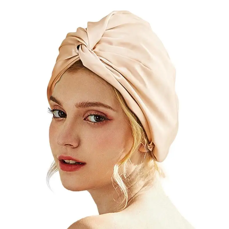 

Silk Bonnet Hair Sleeping Silk NightBack Pleats Mulberry Silk Fabric Elastic Band Design For Women Lady Shower Sleeping