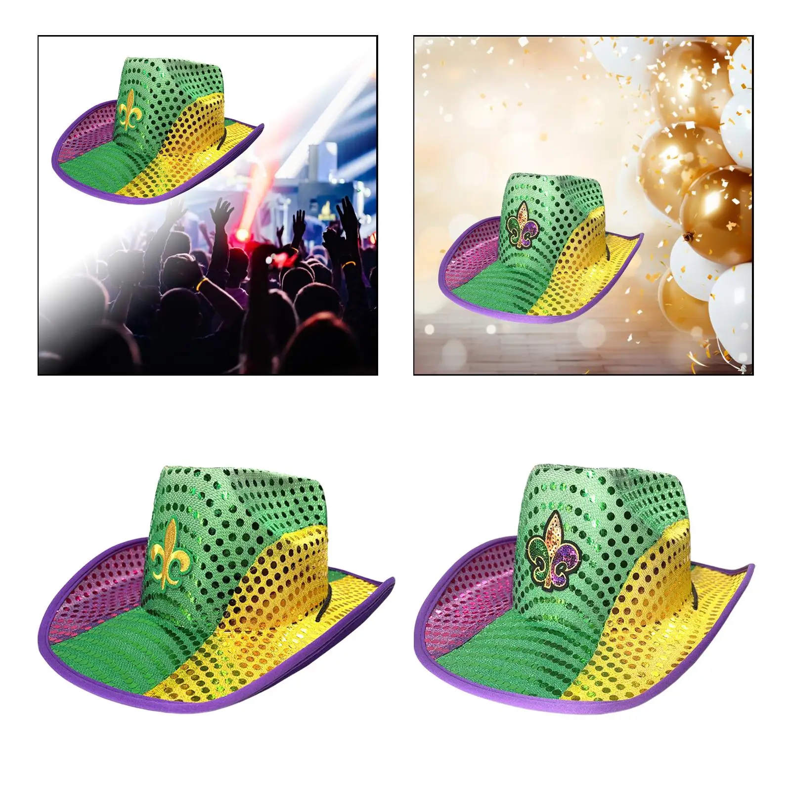 Sequin Cowboy Hat Jazz Hat for Women Men Stylish Sparkly Funny Mardi Gras Hat for Festival Dress up Carnival Nightclub Halloween 3