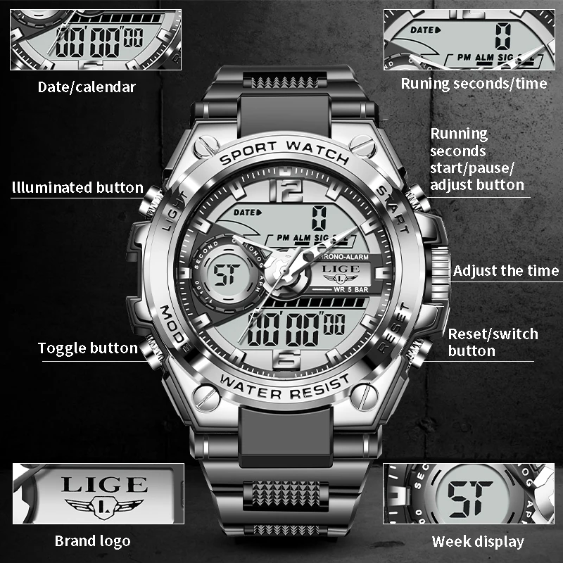 FOXBOX Men's Military Sports Electronic Watches Waterproof Shock Man Top Luxury Clock Digital Writwatch relogio masculino 2024