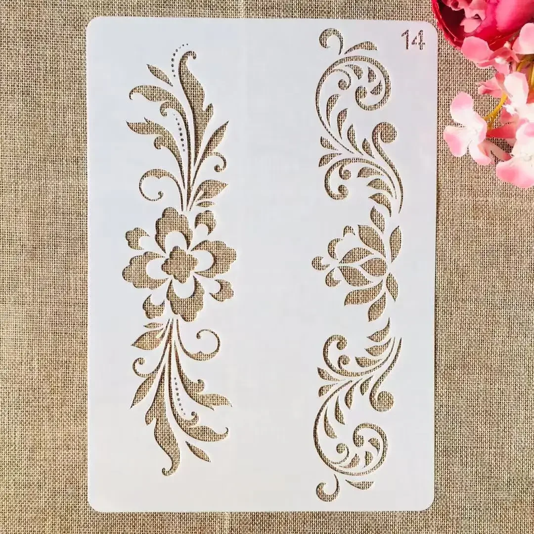 1Pcs A4 29cm Flower Leaves Edge DIY Layering Stencils Painting Scrapbook Coloring Embossing Album Decorative Template a4 leaves texture diy layering stencils painting scrapbook coloring embossing album decorative paper card template