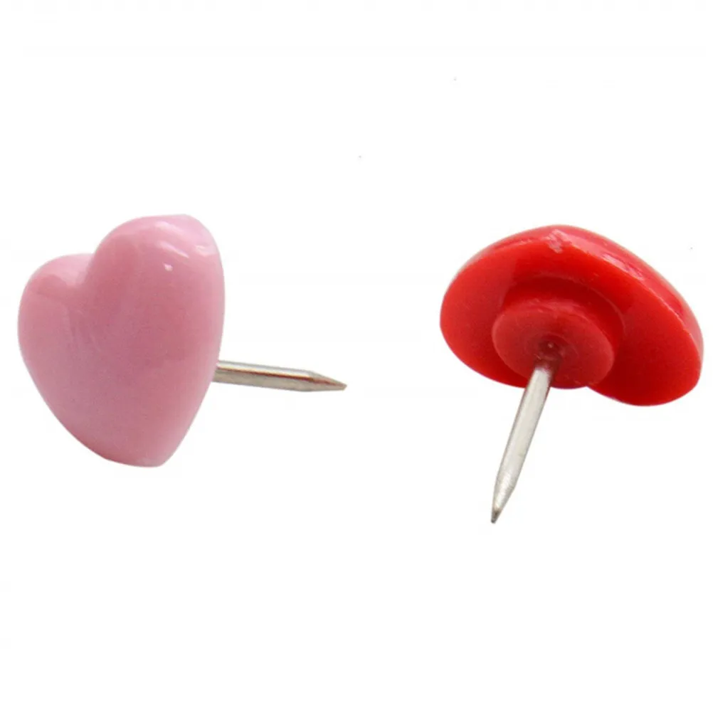150Pcs 하트 핀 플라스틱 헤드 코르크보드용 스테인레스 스틸 포인트 푸시핀 지도 표시 사진 벽 장식 활기찬 장 핀