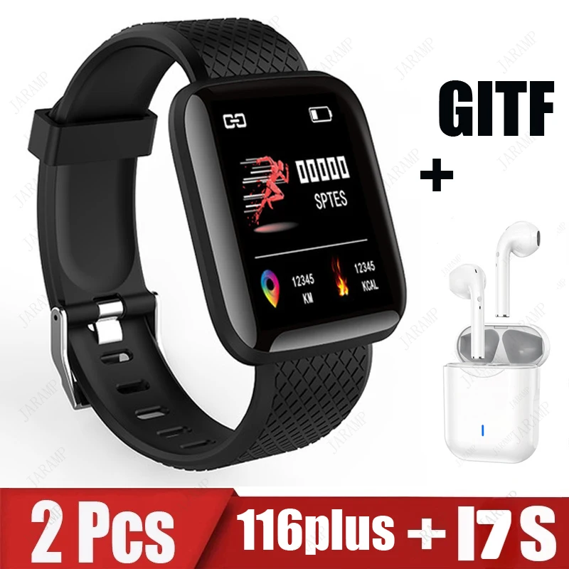 2Pcs 116plus i7s Smart Watch Men Women Bluetooth Earphone Watch Sport FitnessTracker Pedometer D13 Smartwatch Digital WristWatch 