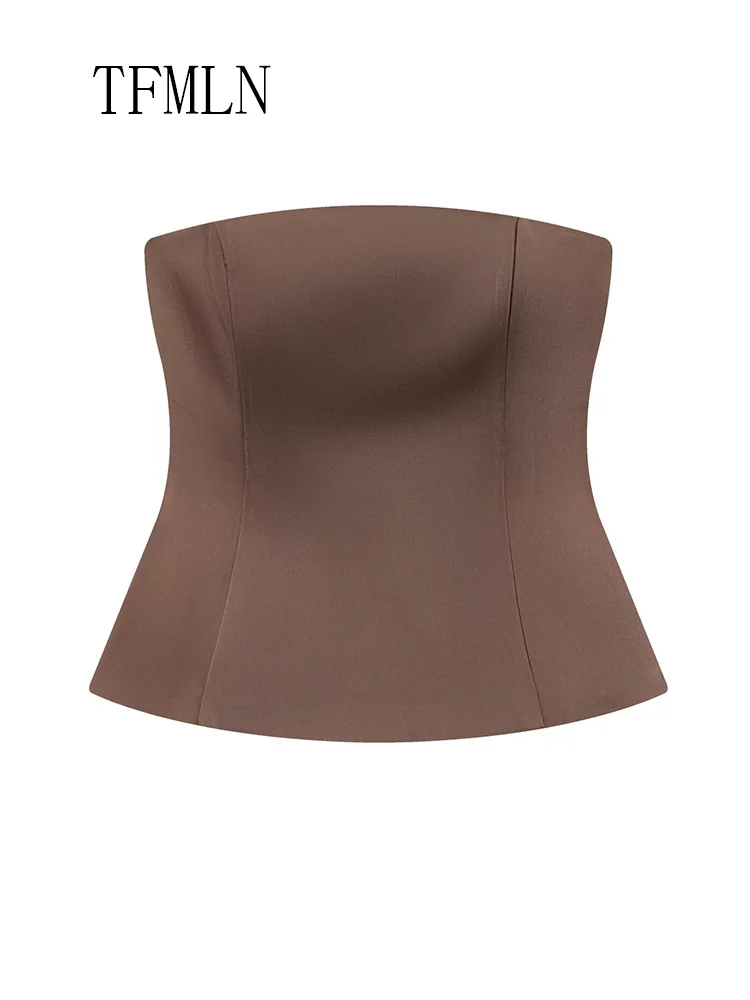 2pcs Office Ladies Tube Tops Pant Sets Fashion Chic Sleeveless Back Zipper Strapless Tops Straight Trousers Causal Outfits 2026