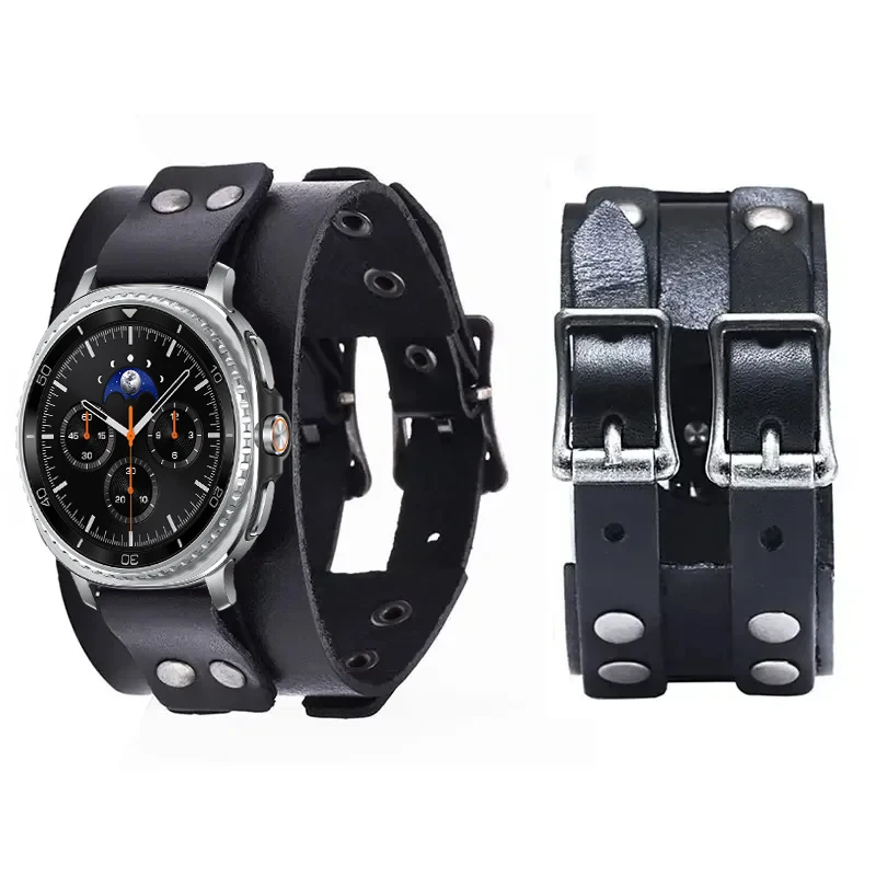 Premium Leather Watch Band with Double Metal Buckle - Elegant Bracelet Accessories