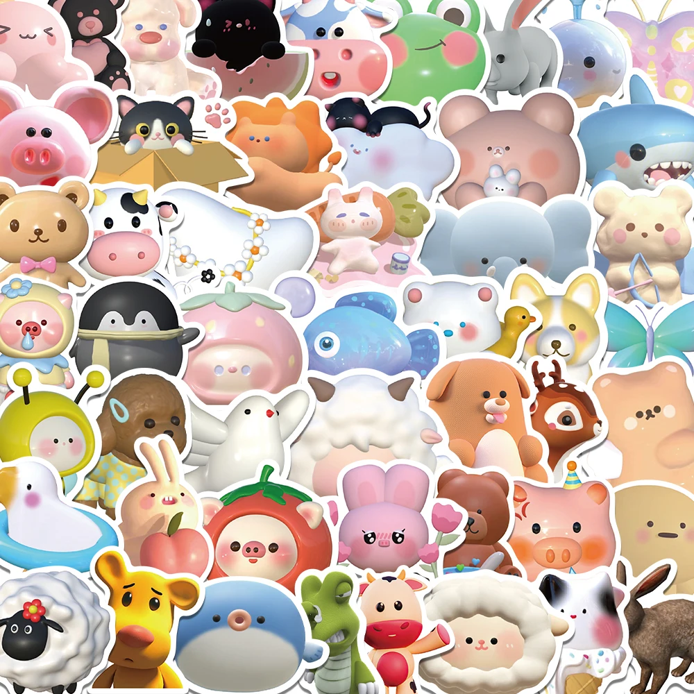 10/52PCS Cute 3D Animal Graffiti Stickers Cartoon Decals DIY Diary Suitcase Scrapbook Phone Laptop Bike Kids Gifts Toy Sticker