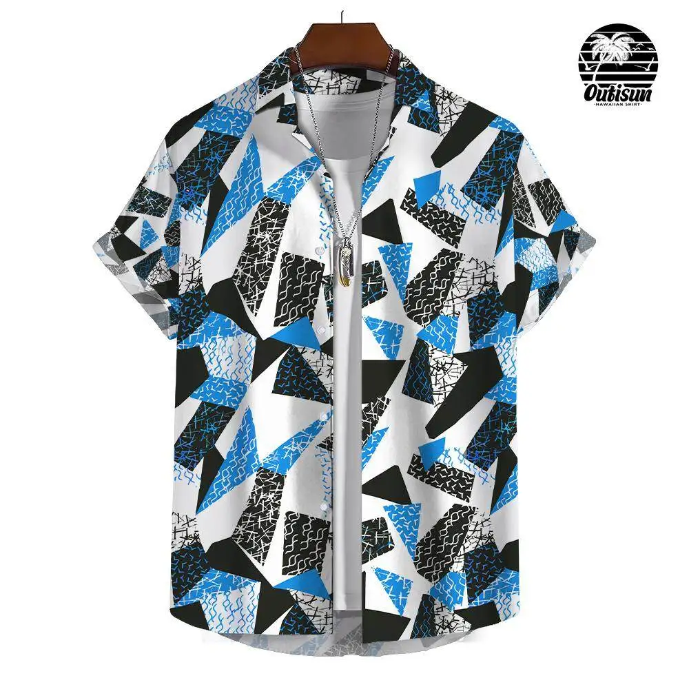 Men's Casual Short Sleeve Shirt Patchwork Plaid Print Summer Daily Casual Wear Men's Shirt Oversized Top Size S-5XL 5