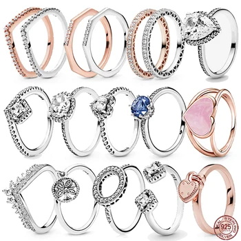 925 스털링 실버 클래식 스파클링 물방울 하트 모양 불규칙 매력 반지, 약혼 지르콘 판도라 쥬얼리, 인기 판매