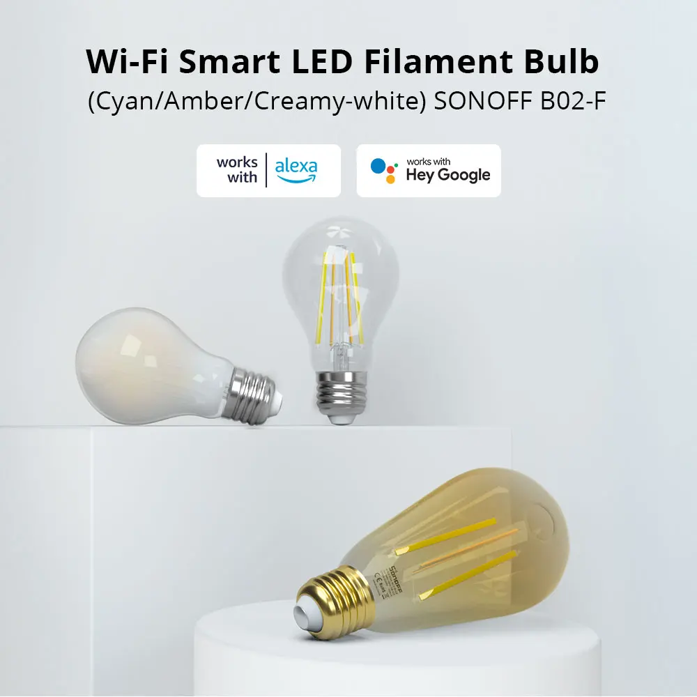 SONOFF B02-F WiFi Smart Bulb LED Filament E27 Dimmable Bulb eWeLink APP Adjust Color Temp Smart Timer Alexa Google Voice Control 2