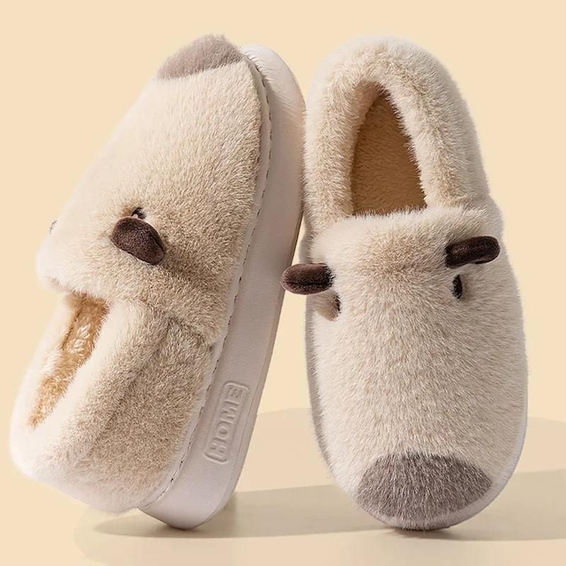 Cartoon Capibala Fluffy Slippers Women Comfortable Soft Sole Cotton Padded Shoes Woman Indoor Non Slip Warm Plush Slides Female
