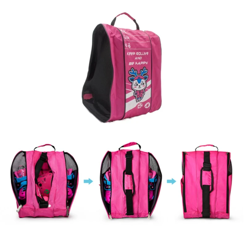 Roller Skate Storage Bag Protective Gear Helmet Backpack Three-layer Storage Large Space Blue Pink Inline Skating Storage