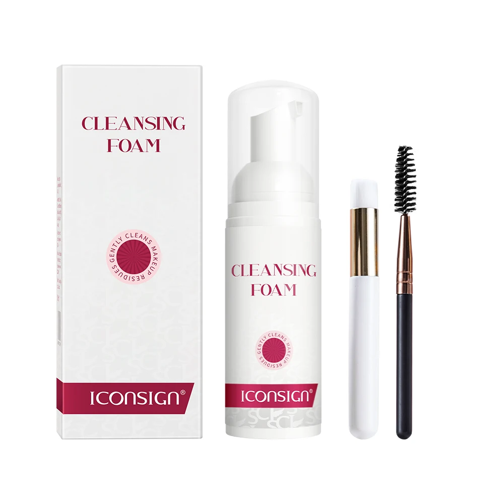 

ICONSIGN Lash Foam Cleanser Professional Lash Shampoo Brush Kit Pump Design No Stimulation Eyelash Mousse Lash Glue Remover 60ml