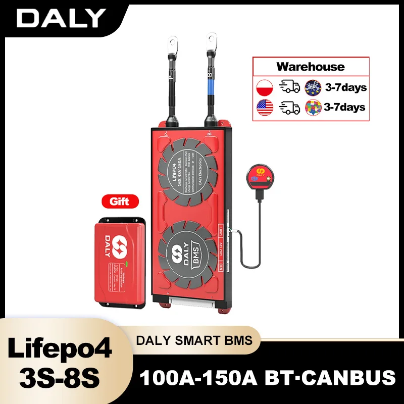 

DALY Smart BMS LIFEPO4 8S 150A BT CANBUS 8S 150A 12V 24V LiFePo4 Battery 18650 100A 150A 1A Smart Active Balance Ship to EU US