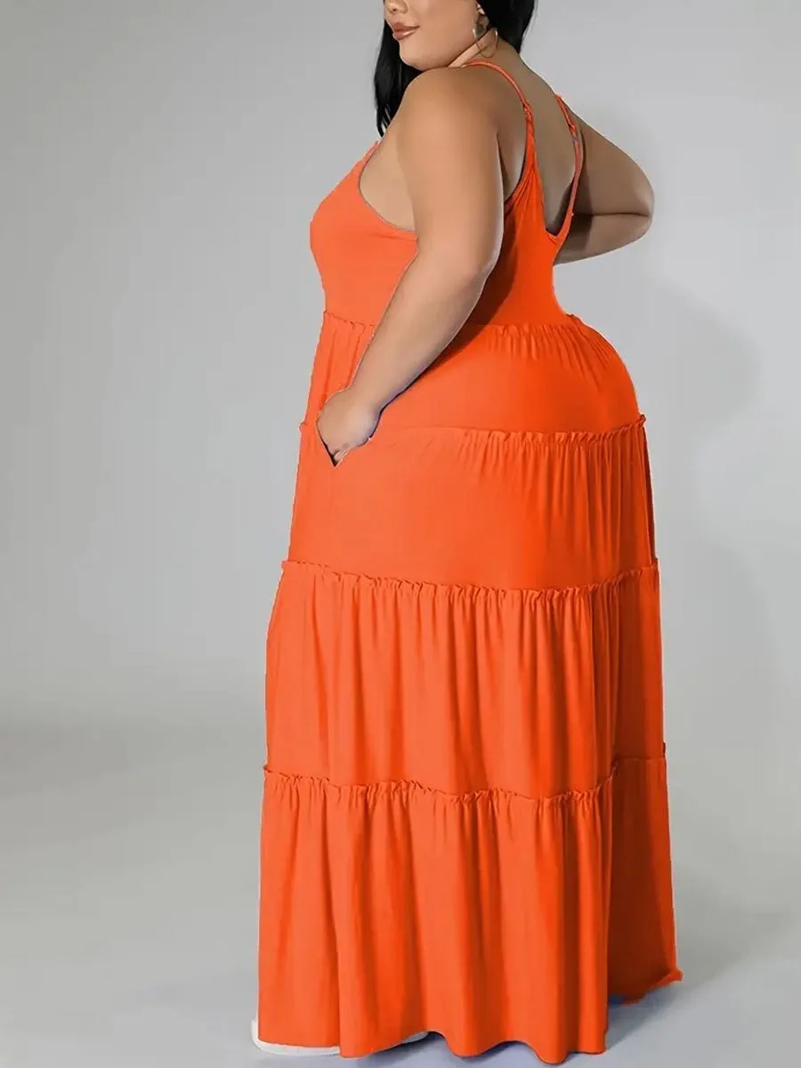 Wmstar Plus Size Women Dresses for Women Wholesale Casual and Comfortable Summer Orange Long Dress Strappy Design Dropshopping