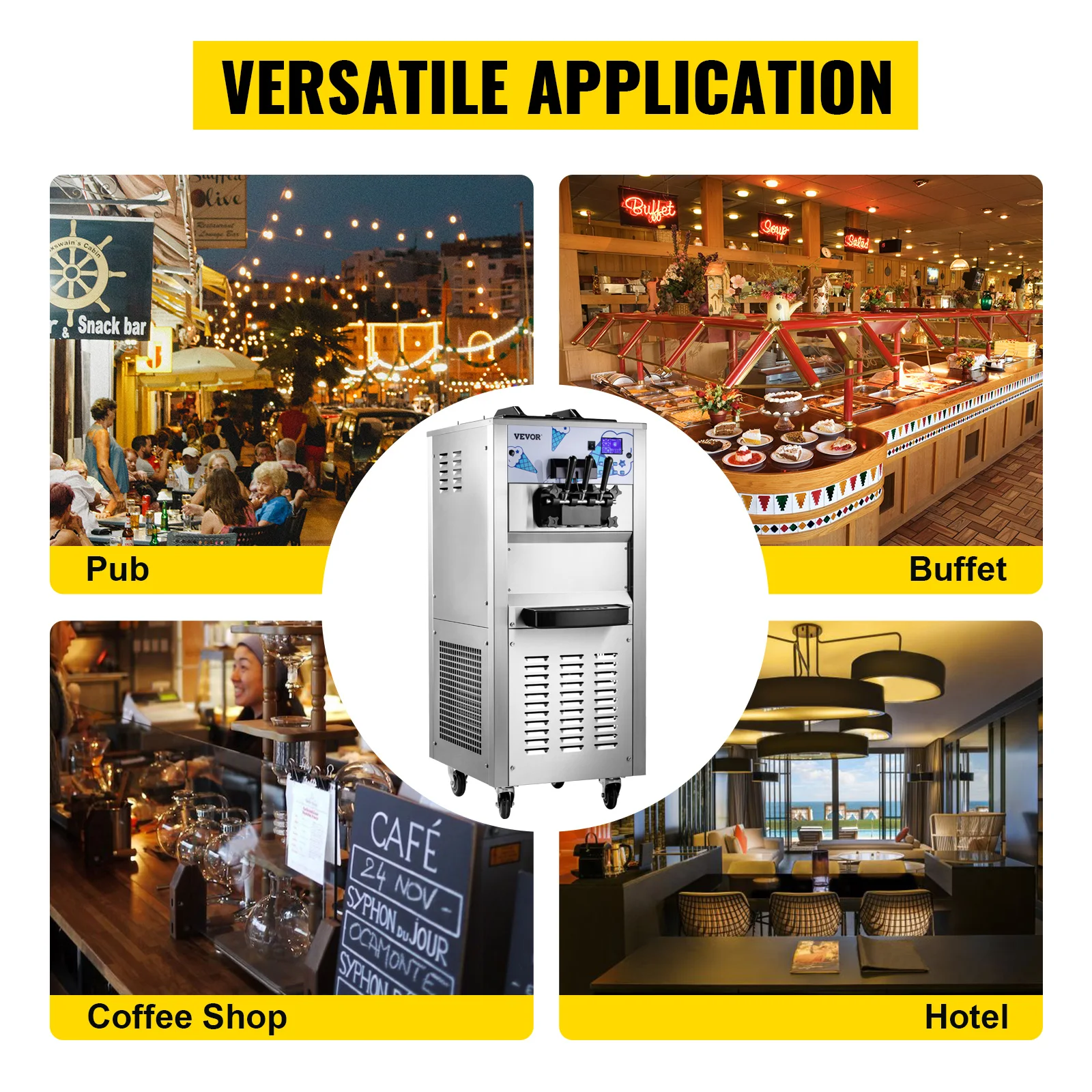 VEVOR 40L/H Soft Ice Cream Maker Commercial Mobile Tricolor Flavors Sorbet Sweet Cones Benchtop Gelato  Vending Freezing Machine 2
