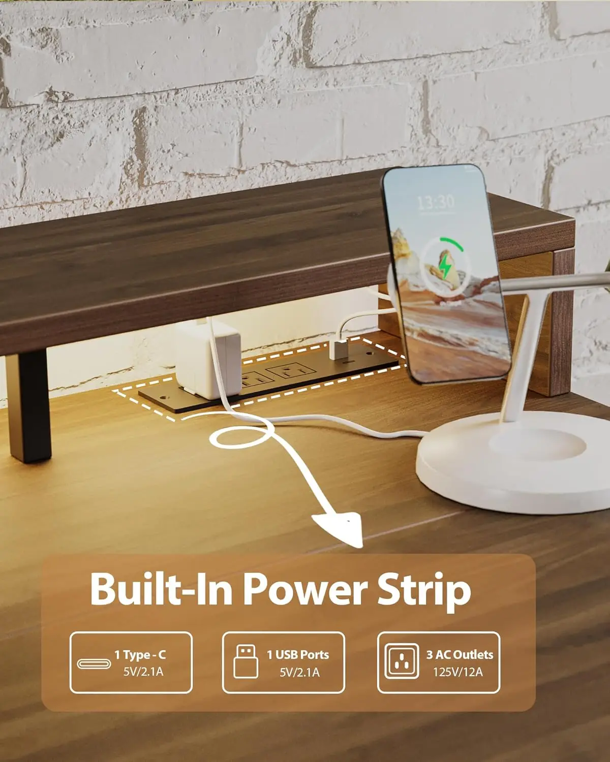 Electric Height Adjustable Standing Desk with Power Outlet and LED Light Strip Sit to Stand  Ergonomic 48 24 Rising Desk with 5