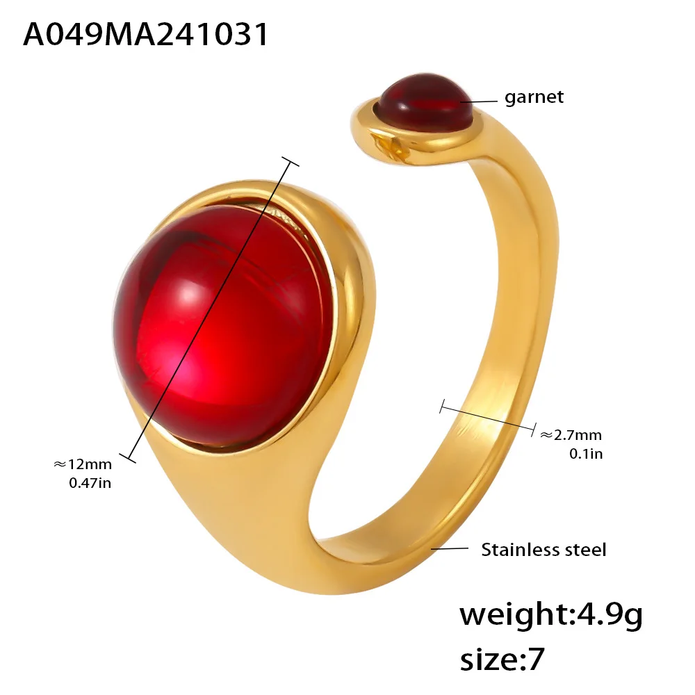 Garnet Red Gold Plated Stainless Steel Waterproof Ring - Luxury Jewelry Gift