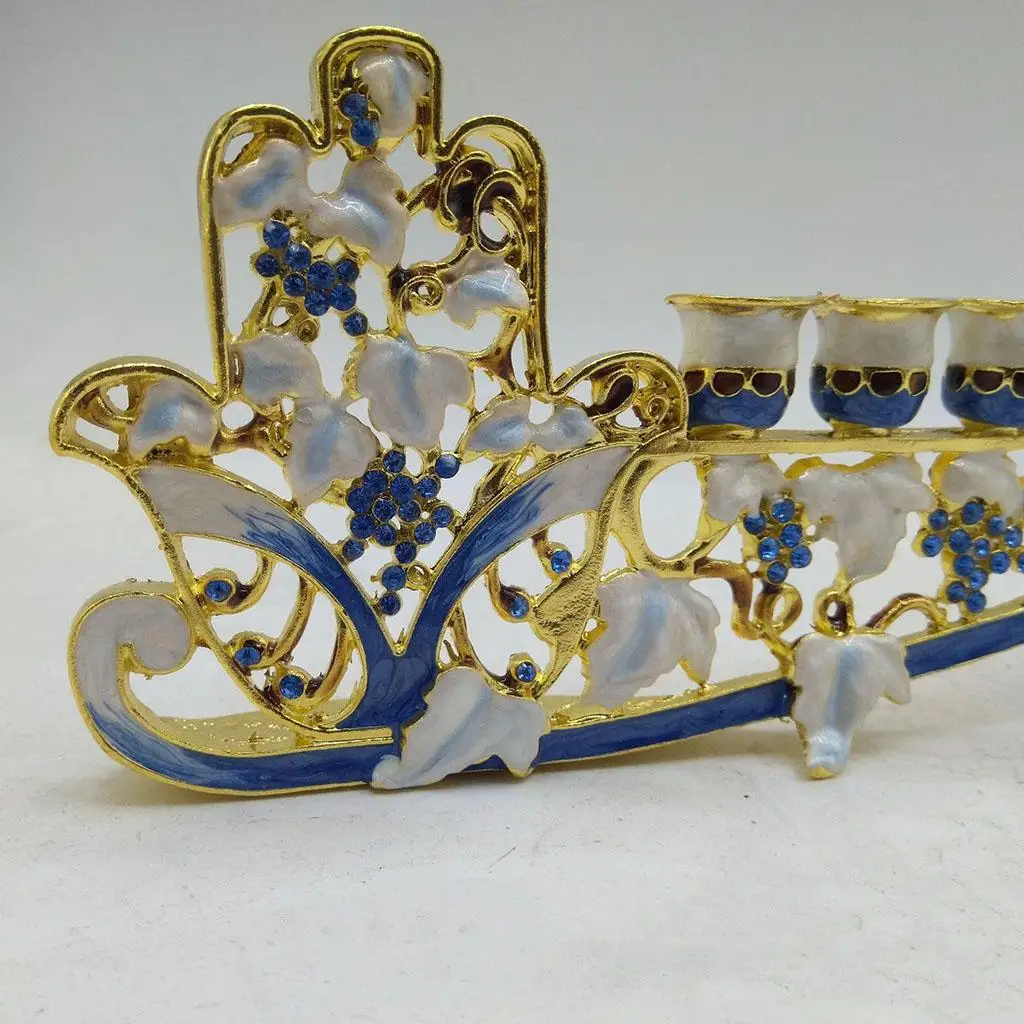Hanukkah Hand Painted Enamel Menorah Candelabra Chanukah Temple Candlesticks 9 Branches Candle Holder