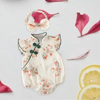 Toddler Girls Embroidered Floral Romper Set With Headband