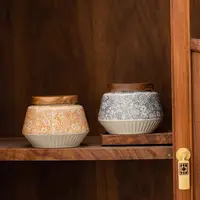 Nordic Retro Flowering Ceramic Tea Caddy Moisture Sealed Storage Box Household Countertop Decoration Jar Crafts Home Decoration 1
