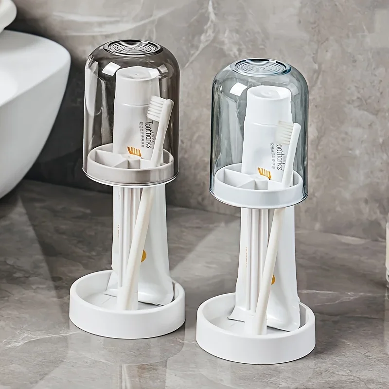 Toothbrush Holder Dust Cover Drainage Design Plastic Multifunctional Bathroom Toothbrush Cup Organizer