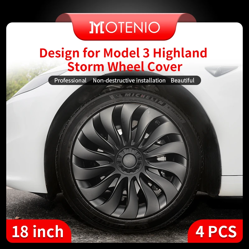 4PCS Wheel Cover Design For Tesla Model 3 Highland 18 Inch Right＆Left Hubcaps Storm Style Wheel Cover Replacement Accessories